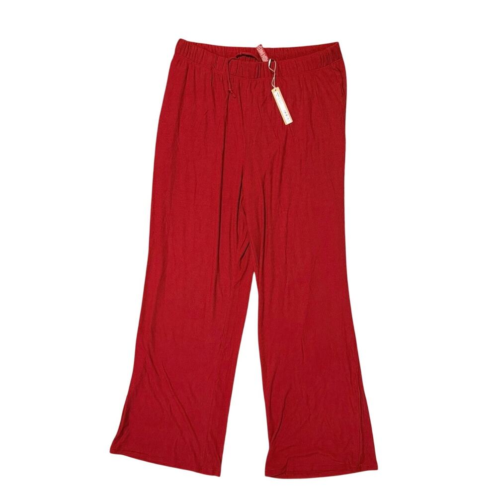 SKIMS Soft Lounge Ribbed Wide Leg Pants Red Size Large NWT